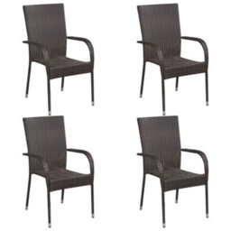 Berkfield 5 Piece Garden Dining Set Brown Poly Rattan - thumbnail 4