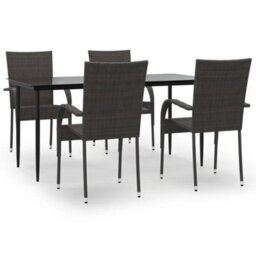 Berkfield 5 Piece Garden Dining Set Brown Poly Rattan - thumbnail 2