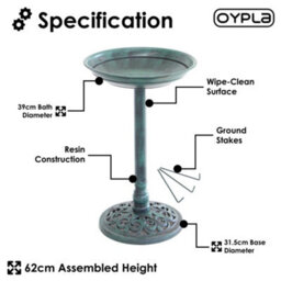 Oypla Traditional Ornamental Garden Pedestal Bird Bath Outdoor Water - thumbnail 9