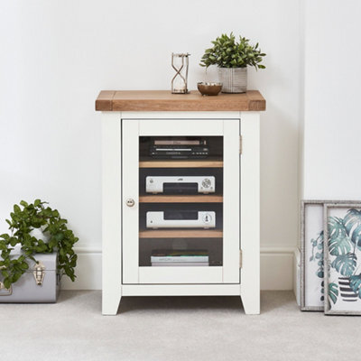 The Furniture Market Cheshire White Painted Glazed Hi-Fi Media Cabinet Unit - image 1