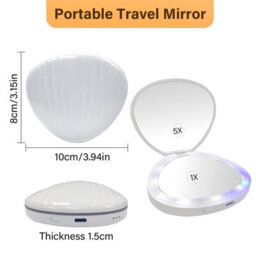 Portable Led Makeup Mirror ,travel Dimmable Magnified Rechargeable Foldable - thumbnail 4