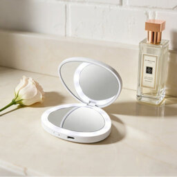 Portable Led Makeup Mirror ,travel Dimmable Magnified Rechargeable Foldable - thumbnail 1
