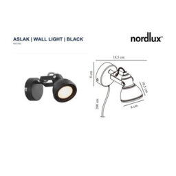 Nordlux Aslak Metal Wall Light Adjustable Head Black,plug In Or Mains - thumbnail 4