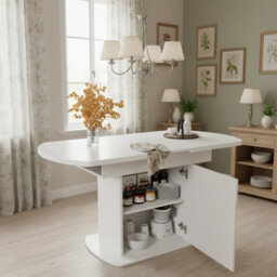 Matteo White Extendable Oval Dining Table With Integrated Storage - 110/130Cm, Modern Mdf - thumbnail 2