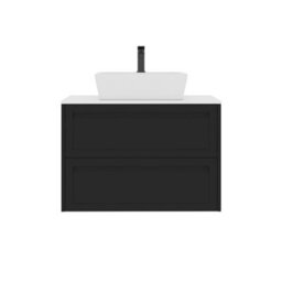 Royal Bathrooms Royal Bathroom Elmore 800mm Matt Nocturne Black Wall Mounted Bathroom Vanity Unit 2 Drawer Plain White Worktop With Cube Basin - thumbnail 7