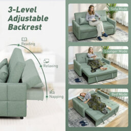 Wyld Haus Nenase Mint Green 3-Way Convertible 2-Seater Sofa Bed, Linen-Look Fabric, L158 X D85 X H85Cm - thumbnail 5