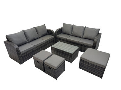 Fimous Outdoor 3 Seater Sofa Coffee Table Set Garden Rattan Furniture Set 9 Seater With 3 Stool Dark Grey - image 1