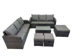 Fimous Outdoor 3 Seater Sofa Coffee Table Set Garden Rattan Furniture Set 9 Seater With 3 Stool Dark Grey - thumbnail 2