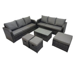 Fimous Outdoor 3 Seater Sofa Coffee Table Set Garden Rattan Furniture Set 9 Seater With 3 Stool Dark Grey - thumbnail 1