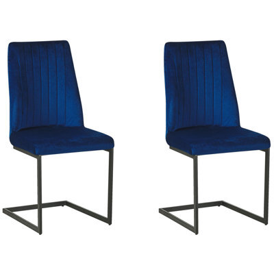 Beliani Set Of 2 Dining Chairs Lavonia Velvet Navy Blue - image 1