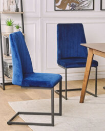 Beliani Set Of 2 Dining Chairs Lavonia Velvet Navy Blue - thumbnail 2