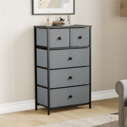 5 Drawer Modern Fabric Chest Of Drawers Dresser Storage Grey & Black Bedroom Furniture - thumbnail 2