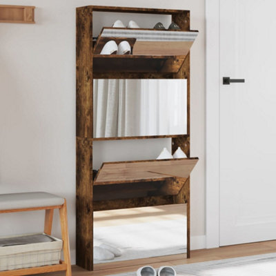 Berkfield Shoe Cabinet With Mirror 4-Layer Smoked Oak 63X17X134 Cm - image 1