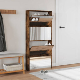 Berkfield Shoe Cabinet With Mirror 4-Layer Smoked Oak 63X17X134 Cm - thumbnail 3