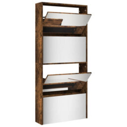 Berkfield Shoe Cabinet With Mirror 4-Layer Smoked Oak 63X17X134 Cm - thumbnail 4