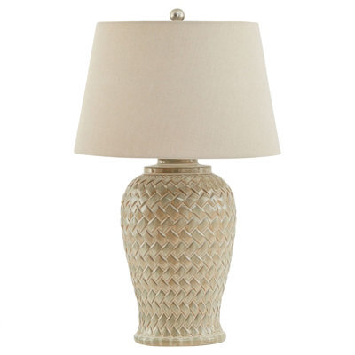 Woven  Ceramic  Table  Lamp  With  Linen  Shade - image 1