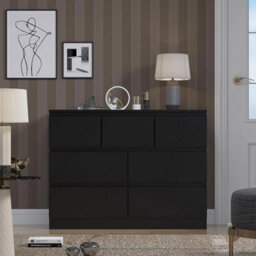 7 Drawer Chest Bedroom Home Office Furniture Matt Black Furniture - thumbnail 5