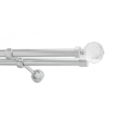Toolty Double Metal Curtain Pole 19/19mm With Finials Rod Classic Brackets Beluna 145Cm Chrome