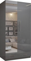 Sliding Wardrobes 4 u LTD Sliding Wardrobes 4U Modern Grey High Gloss 2 Door Hinged Wardrobe With Mirrored Door, Silver Handles - 90Cm - thumbnail 2