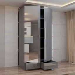 Sliding Wardrobes 4 u LTD Sliding Wardrobes 4U Modern Grey High Gloss 2 Door Hinged Wardrobe With Mirrored Door, Silver Handles - 90Cm - thumbnail 3