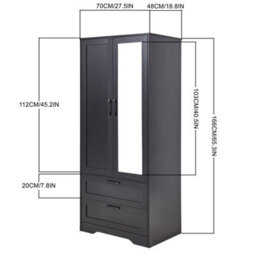 Living And Home 2-Door Black Bedroom Wardrobe With Drawers & Mirror, 166Cm H - thumbnail 6
