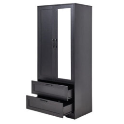 Living And Home 2-Door Black Bedroom Wardrobe With Drawers & Mirror, 166Cm H - thumbnail 3