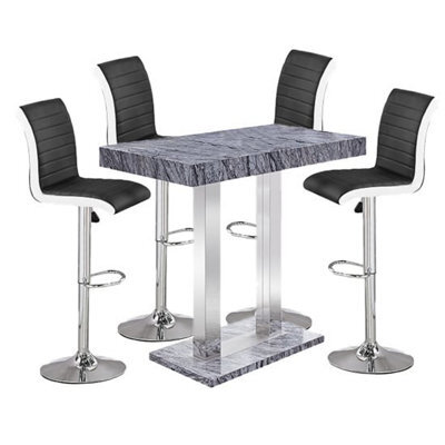 Furniture in Fashion Melange Marble Effect Bar Table With 4 Ritz Black White Stools - image 1