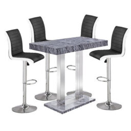 Furniture in Fashion Melange Marble Effect Bar Table With 4 Ritz Black White Stools