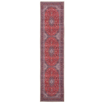 Loomed Red Navy Blue Persian Style Anti Slip Washable Runner Rug 60X240Cm - image 1