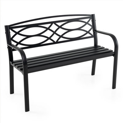 Gainoom 116Cm Garden Bench Black Heavy-Duty Metal Slatted Loveseat For 2 People - image 1