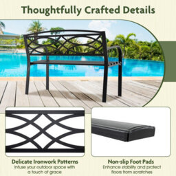 Gainoom 116Cm Garden Bench Black Heavy-Duty Metal Slatted Loveseat For 2 People - thumbnail 5