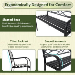 Gainoom 116Cm Garden Bench Black Heavy-Duty Metal Slatted Loveseat For 2 People - thumbnail 6