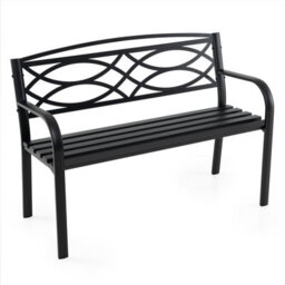 Gainoom 116Cm Garden Bench Black Heavy-Duty Metal Slatted Loveseat For 2 People