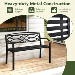 Gainoom 116Cm Garden Bench Black Heavy-Duty Metal Slatted Loveseat For 2 People - thumbnail 4