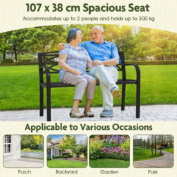 Gainoom 116Cm Garden Bench Black Heavy-Duty Metal Slatted Loveseat For 2 People - thumbnail 7