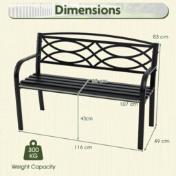 Gainoom 116Cm Garden Bench Black Heavy-Duty Metal Slatted Loveseat For 2 People - thumbnail 2