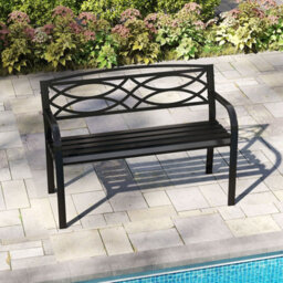 Gainoom 116Cm Garden Bench Black Heavy-Duty Metal Slatted Loveseat For 2 People - thumbnail 3