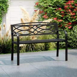 Gainoom 116Cm Garden Bench Black Heavy-Duty Metal Slatted Loveseat For 2 People - thumbnail 9