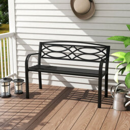 Gainoom 116Cm Garden Bench Black Heavy-Duty Metal Slatted Loveseat For 2 People - thumbnail 8