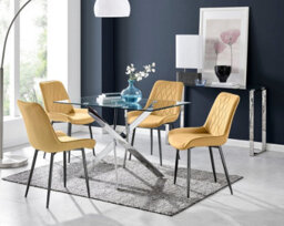 Furniturebox Uk Leonardo 4 Table And 4 Mustard Pesaro Black Leg Chairs