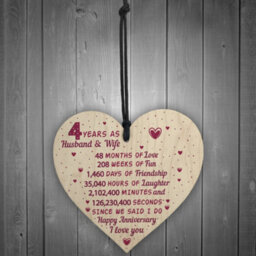 Red Ocean 4Th Wedding Anniversary Gift Wooden Heart Linen Fourth Wedding Anniversary Gift For Her - thumbnail 2