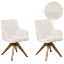 Beliani Set Of 2 Dining Chairs Swivel Sylvania Boucle Off-White