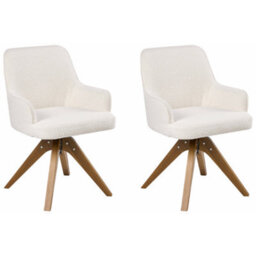Beliani Set Of 2 Dining Chairs Swivel Sylvania Boucle Off-White - thumbnail 4