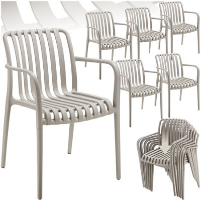 Tectake Garden Chairs Alcudia - Weather-Resistant, Durable And Long-Lasting Plastic - Taupe - Set Of 6 - image 1