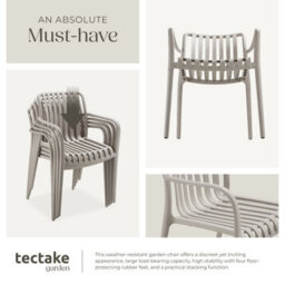 Tectake Garden Chairs Alcudia - Weather-Resistant, Durable And Long-Lasting Plastic - Taupe - Set Of 6 - thumbnail 5