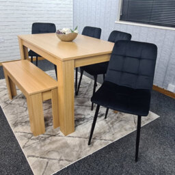 Kosy Koala Modern Oak Effect Dining Table Set With 4 Black Velvet Chairs And Bench Dining Room Furniture - thumbnail 9