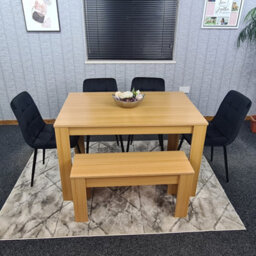 Kosy Koala Modern Oak Effect Dining Table Set With 4 Black Velvet Chairs And Bench Dining Room Furniture - thumbnail 6