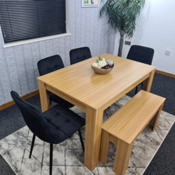 Kosy Koala Modern Oak Effect Dining Table Set With 4 Black Velvet Chairs And Bench Dining Room Furniture - thumbnail 7