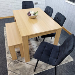 Kosy Koala Modern Oak Effect Dining Table Set With 4 Black Velvet Chairs And Bench Dining Room Furniture - thumbnail 4