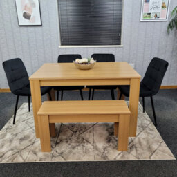 Kosy Koala Modern Oak Effect Dining Table Set With 4 Black Velvet Chairs And Bench Dining Room Furniture - thumbnail 1